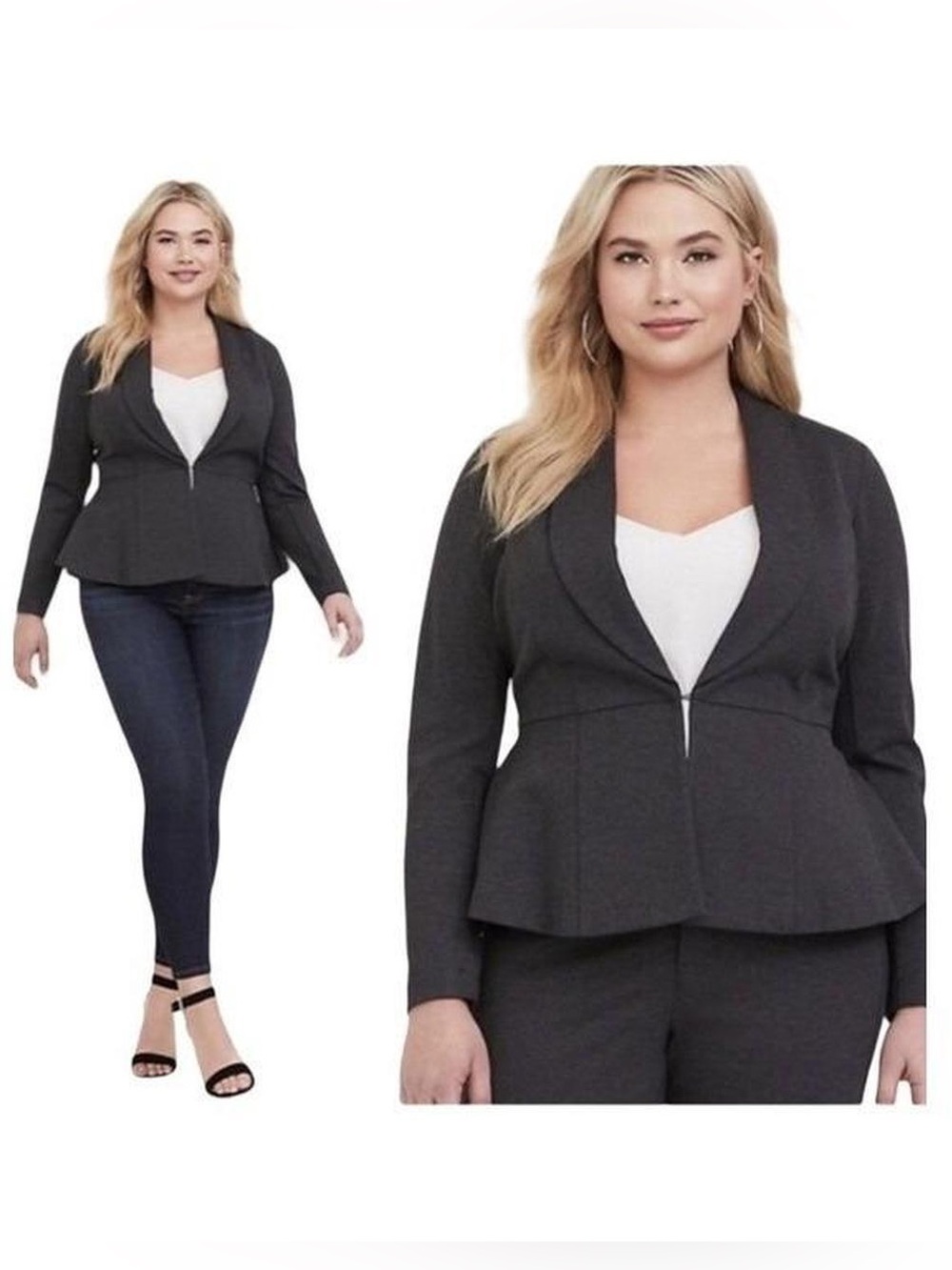 NWT Torrid Studio Luxe Ponte Peplum Blazer Gray Jacket Size 3X